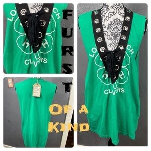 Green lace up clovers sleeveless tunic dress top